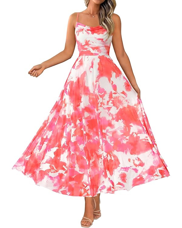 BTFBM Women Summer Floral Maxi Dresses Elegant Spaghetti Strap Dress Printed Party Dress Beach Lo... | Amazon (US)