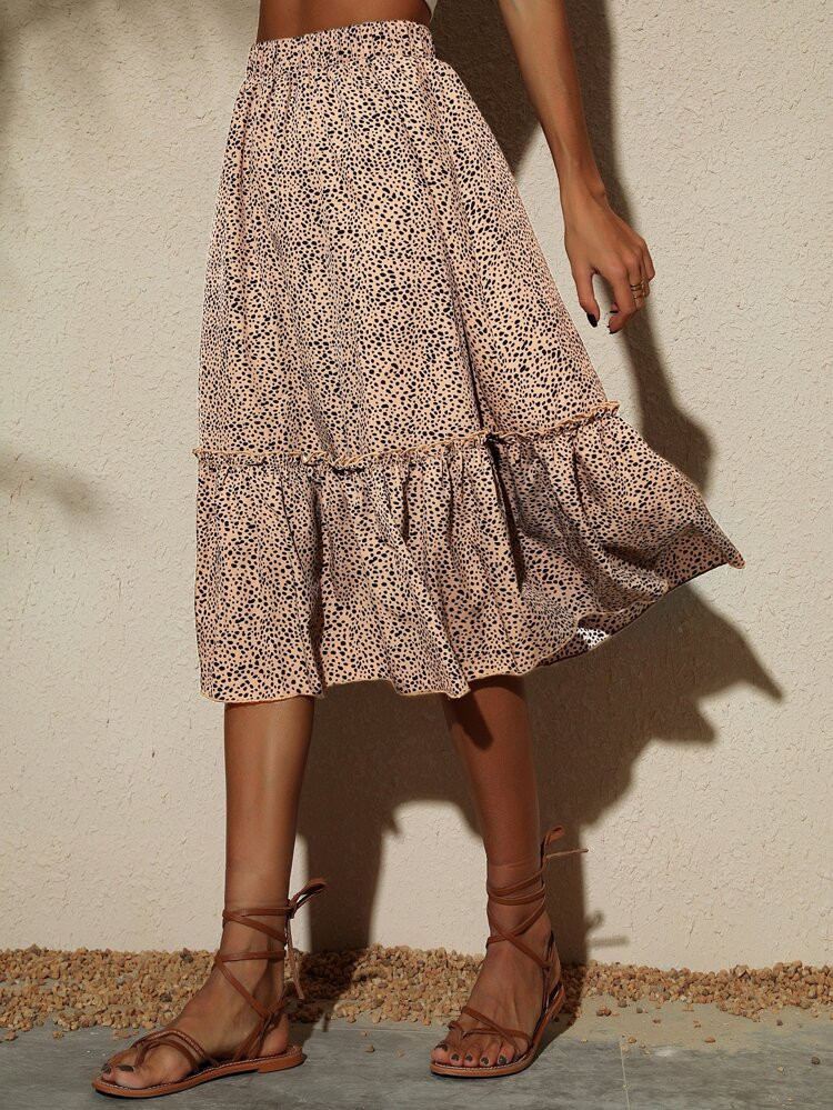 High Waist Dalmatian Print Ruffle Hem Skirt | SHEIN