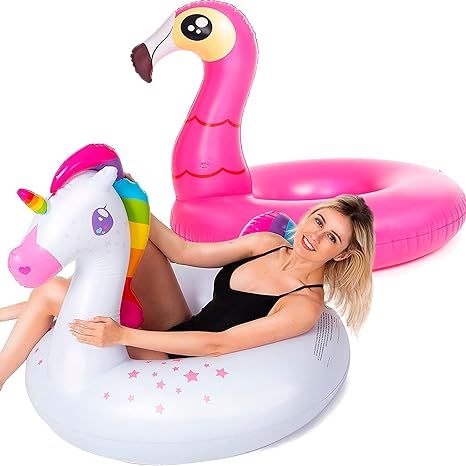 JOYIN 2-Pack Flamingo Unicorn Pool Float - Fun Beach Floaties, Inflatable Swimming Pool Tubes Par... | Amazon (US)