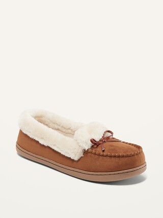 Faux-Suede Sherpa-Lined Moccasin Slippers For Women | Old Navy (US)