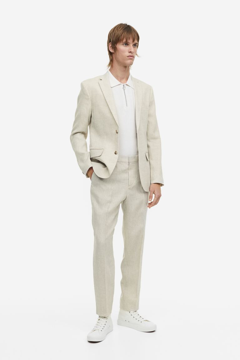Slim Fit Linen Suit Pants - Light beige melange - Men | H&M US | H&M (US + CA)
