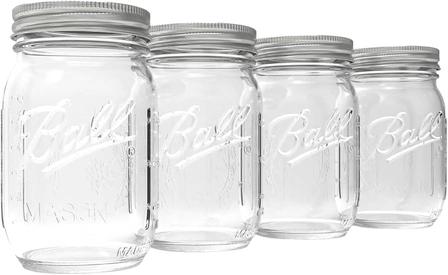 Ball Regular Mouth Pint 16oz. Glass Mason Jar with Lids and Bands, 4 Count | Amazon (US)
