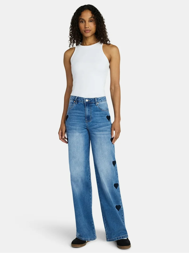 Madden NYC Women’s Ultra 90's Jeans with Heart Embroidery, 32'' Inseam, Sizes 00-18 | Walmart (US)