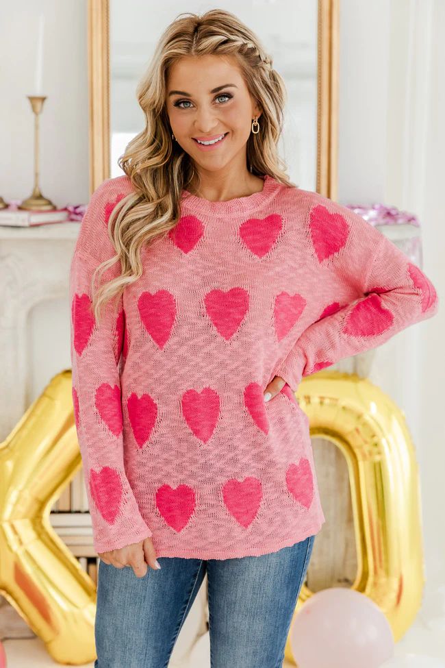 Wonderful Tonight Pink Heart Sweater | Pink Lily