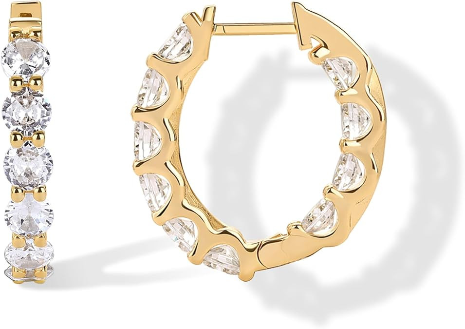 PAVOI 14K Gold Plated Inside Out Hoop Earrings for Women with Cubic Zirconia | Bridal Hoop Earrin... | Amazon (US)