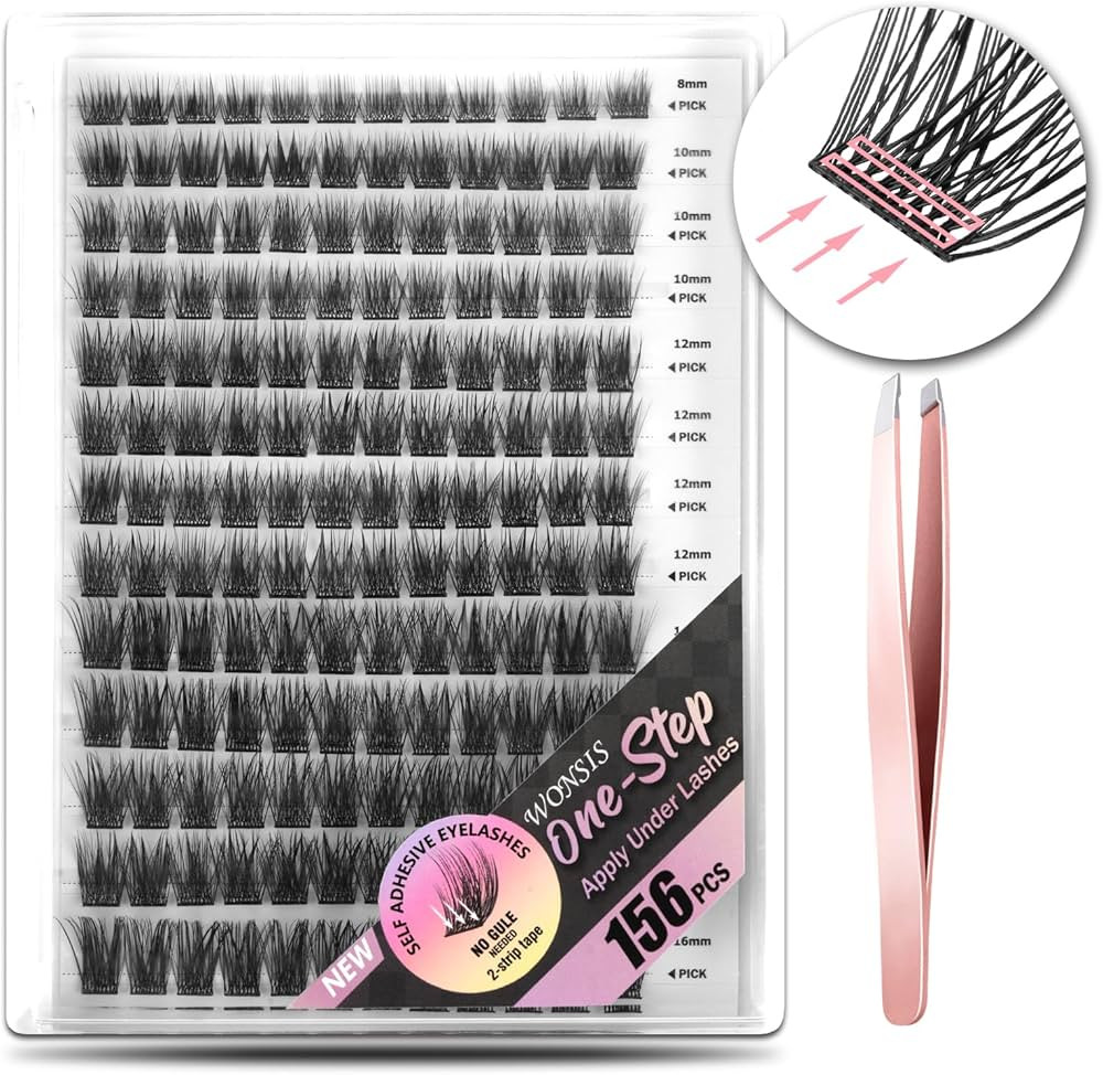 WONSIS Self Adhesive Eyelashes, 156 Pcs Self Adhesive Eyelash Clusters, No Glue Needed, Invisible... | Amazon (US)