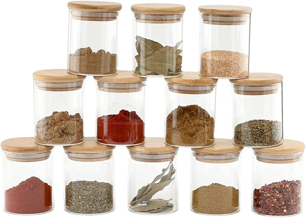 Glass Spice Jar 200 ML - Bamboo Lid which an Air tight seal. Kitchen Storage for spices such as S... | Amazon (UK)