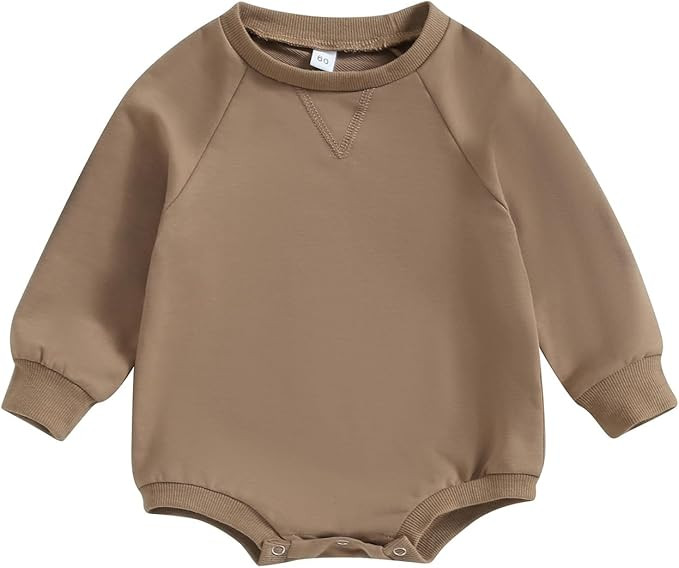 AEEMCEM Baby Boy Girl Solid Sweatshirt Romper Crewneck Pullover Bodysuit Oversized Sweater Romper... | Amazon (US)