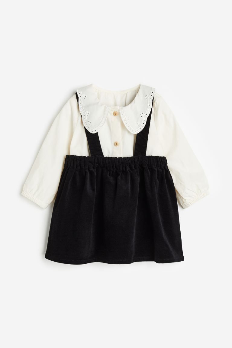 2-piece Blouse and Skirt Set - Black/white - Kids | H&M US | H&M (US)