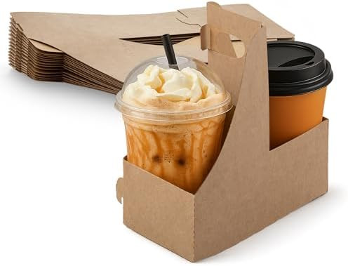 MT Products Kraft 2 Cup Carrier 7.62" x 3.75" x 8.87" - Small Kraft Drink Carrier with Handles (P... | Amazon (US)