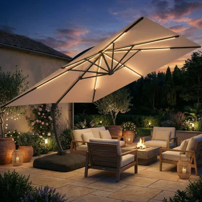 11x11ft Large Cantilever Umbrella With Base Included & Solar Powered Led Lights | Wayfair North America