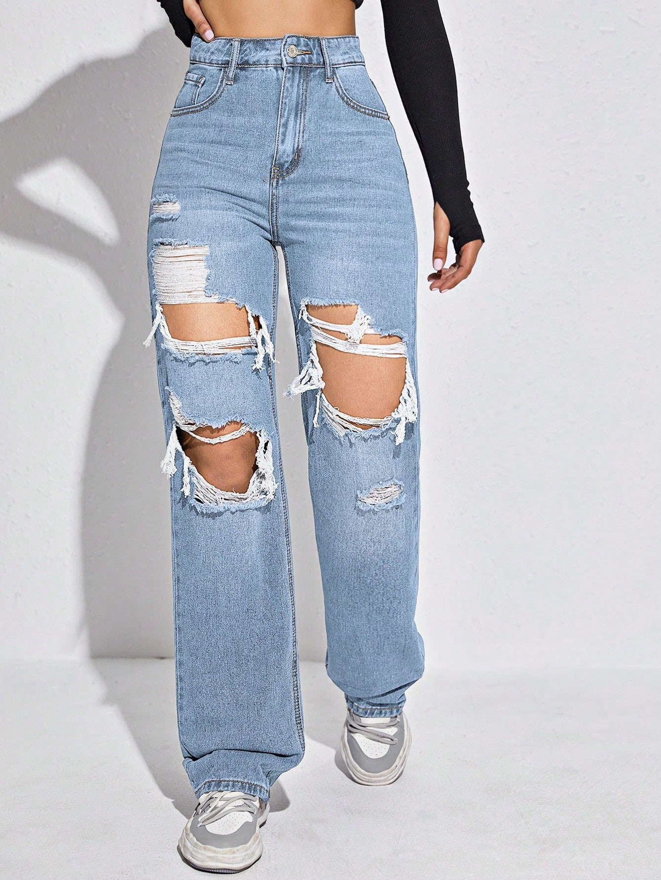 SHEIN Boyfriend Jeans mit hoher Taille, Riss | SHEIN