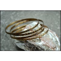 Set Of 4 Stacking Bangles, Simple Oxidized Hammered Bracelets, Boho Brass Textured Minimalist Lightweight Everyday Bangles | Etsy (US)