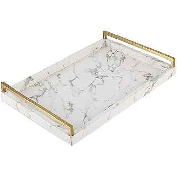 WV 17.8 * 11.8" White PU Leather Marble Finish Decorative Tray Serving Tray with Brushed Gold Han... | Amazon (US)