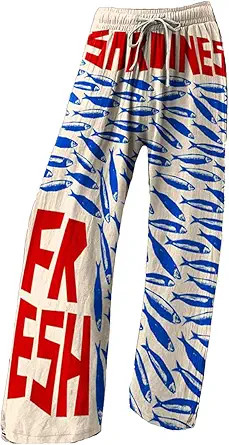 Women's Trousers Vintage Fish Sardines Art/Hippie 3D Print Linen Casual Pants | Amazon (US)