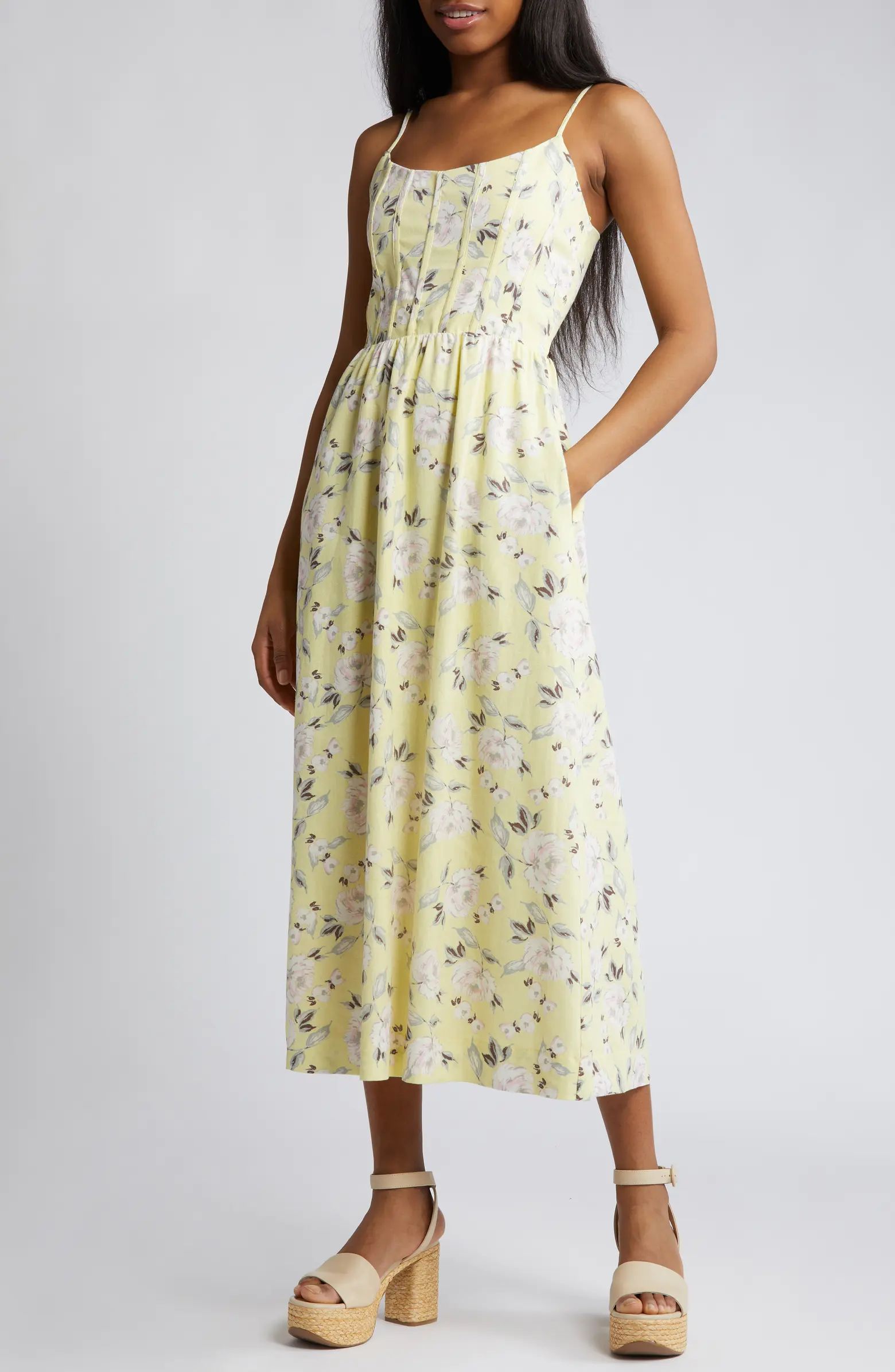 Charles Henry Floral Linen Blend Sundress | Nordstrom | Nordstrom