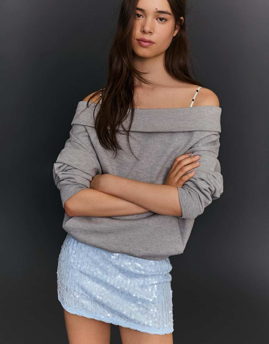 Bershka Lace sequin mini skirt in light blue | ASOS (Global)