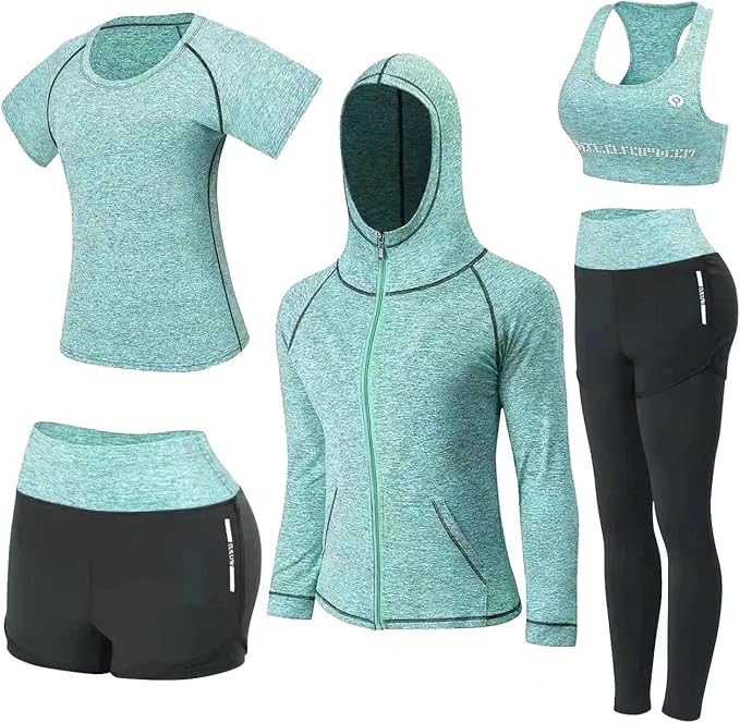 Workout Sets for Women 5 Piece Yoga Exercise Gym Outfits Sport Running Athletic Clothing Set Trac... | Amazon (US)