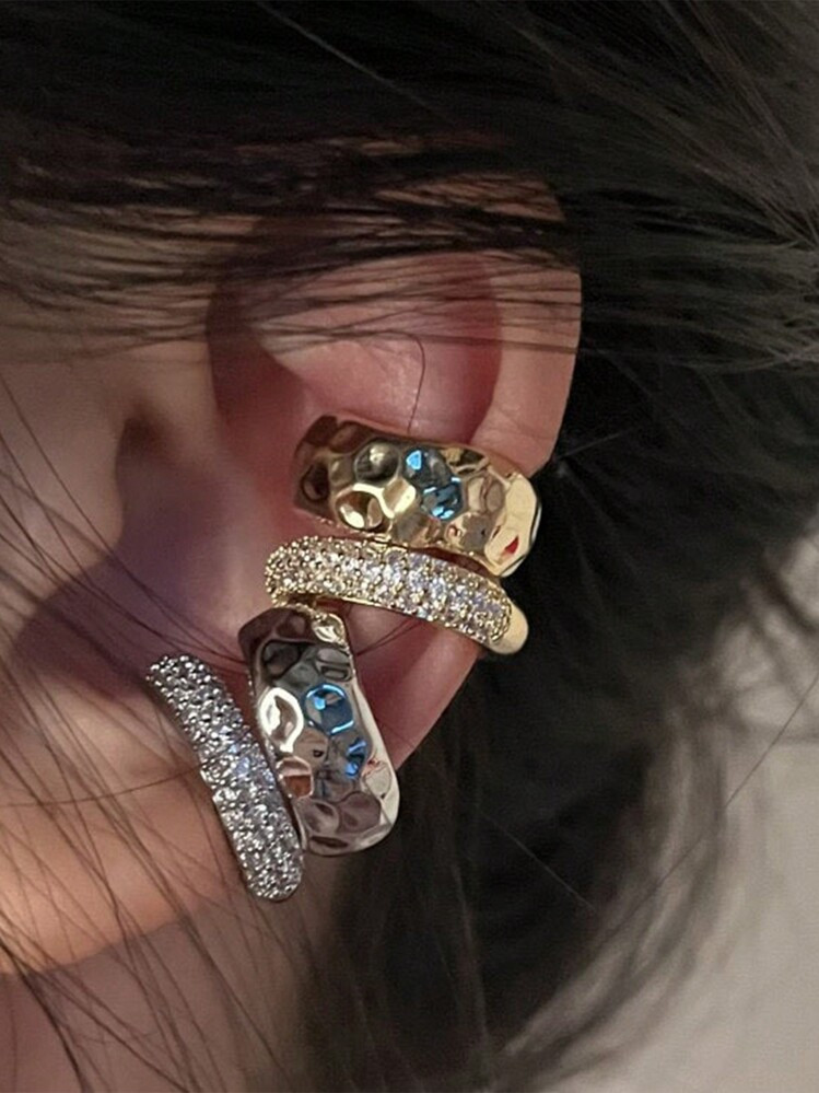 Punk Non Piercing Chunky Circle Clip Earring For Women Gold Color Round Thread Texture Ear Cuff T... | SHEIN