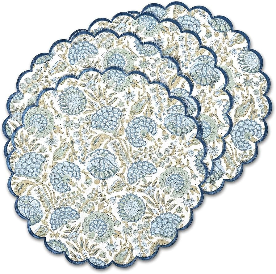Ridhi Bo-ho Round Place Mat Easter Floral Cotton Washable Placemats 15" Round Embroidery Block Pr... | Amazon (US)