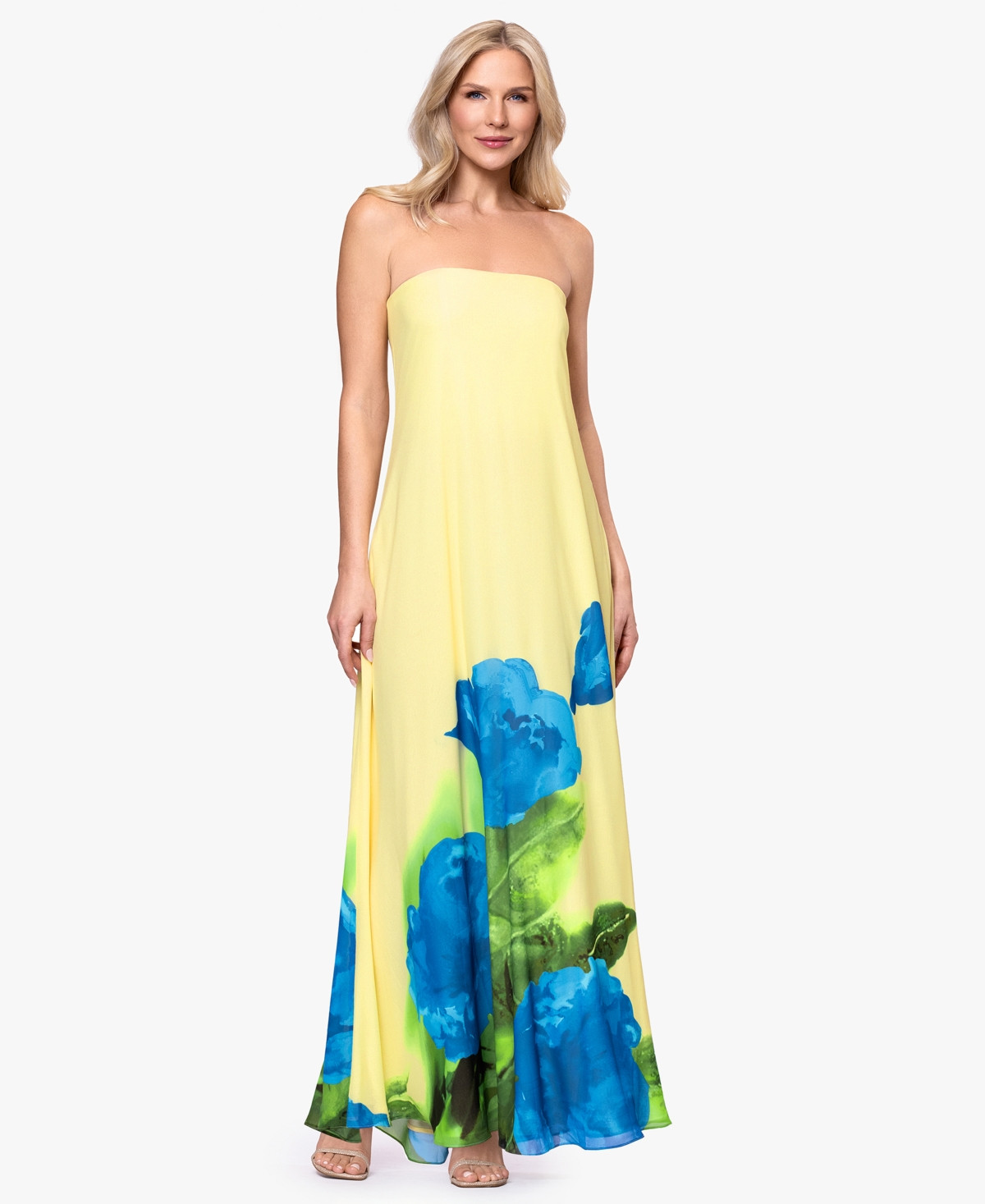 Betsy & Adam Women's Floral Strapless Ball Gown - Butter/Royal | Macy's