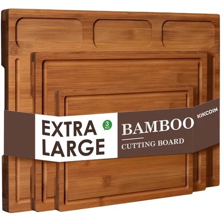 Kikcoin Cutting Board, 3-Piece Extra Large Bamboo Chopping Boards for Kitchen, Heavy Duty Wooden Serving Tray with Juice Groove, Brown | Walmart (US)