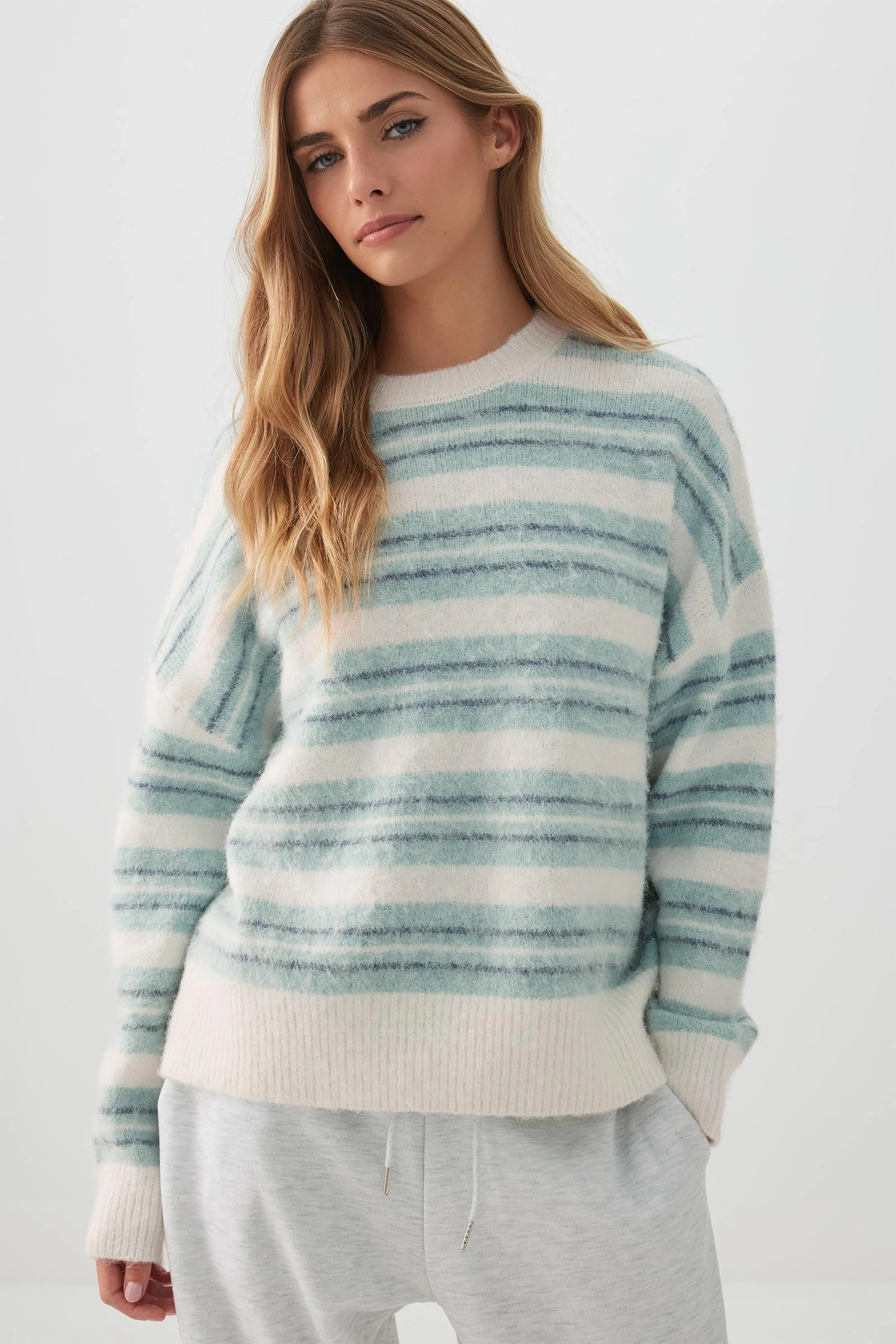 Striped Fuzzy Knit Sweater | Ardene