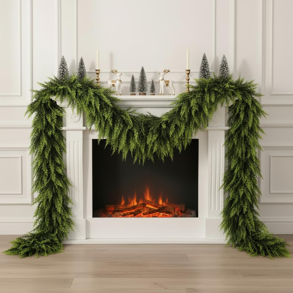 9 FT Christmas Cedar Garland, Real Touch Soft & Thickness Greenery Pine Garland for Mantle Table ... | Amazon (US)