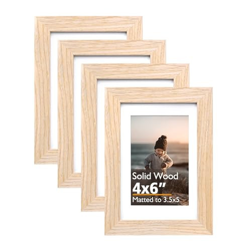 KINLINK 4x6 Picture Frames Natural Wood Frames with Acrylic Plexiglass for Pictures 3.5x5 with Mat or 4x6 without Mat, Tabletop and Wall Mounting Display, Set of 4 | Amazon (US)