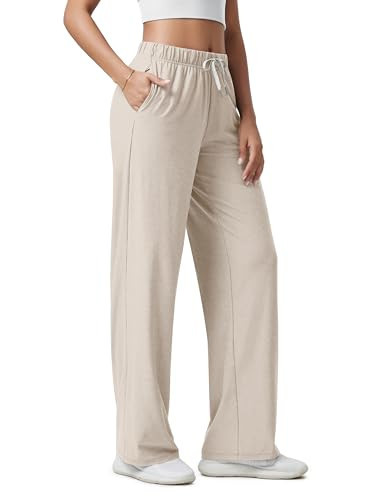 ODODOS Women's Straight Leg Pants Ultra Soft odSTRATUM Tech Relaxed Casual Pajama Lounge Pants with Pockets-29 Inseam, Ecru Heather, X-Large | Amazon (US)