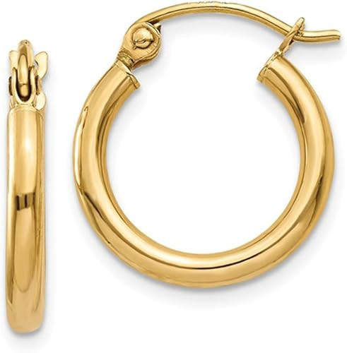 14K Gold Classic Real Hoop Earrings, (2mm Tube) | Amazon (US)