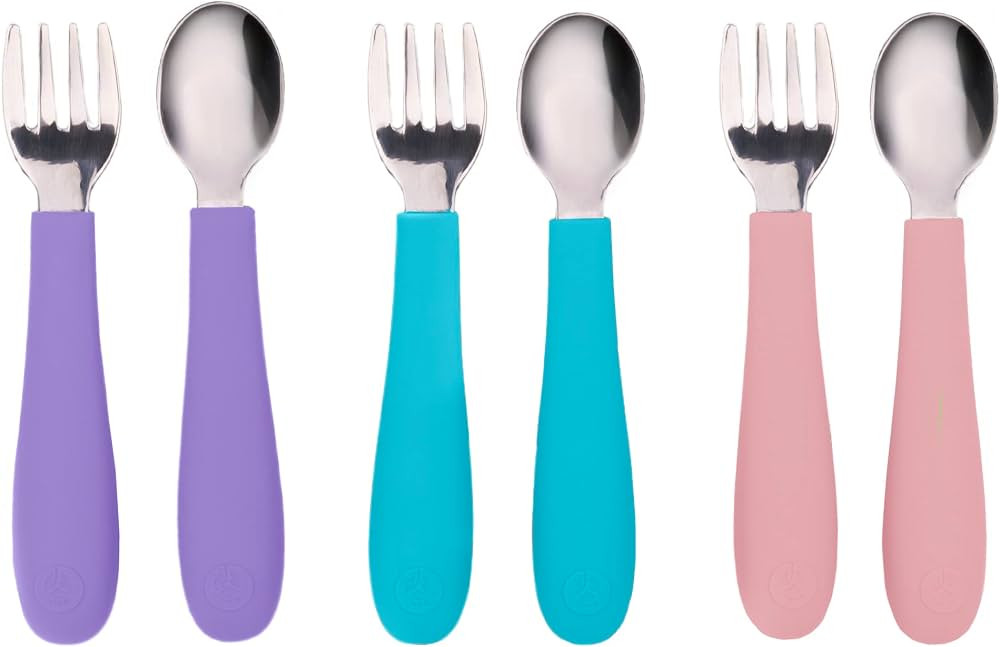 WeeSprout Toddler Utensils, 3 Forks & 3 Spoons, 18/8 Stainless Steel & Food Grade Silicone, Thick... | Amazon (US)