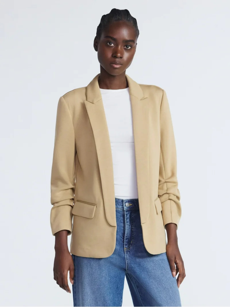 Scoop Women's and Women’s Plus Ultimate ScubaKnit Relaxed Blazer with Scrunch Sleeves, Sizes XS... | Walmart (US)