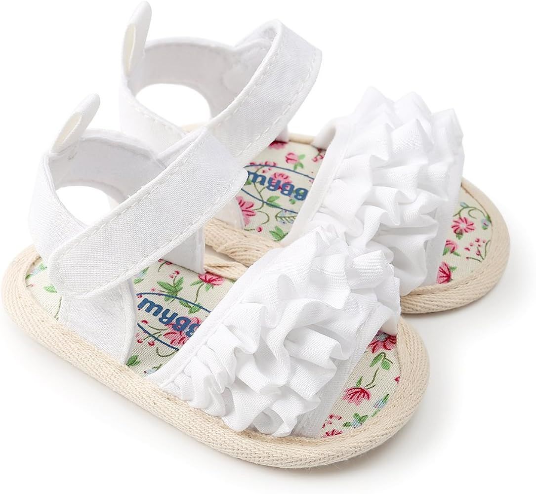 Kuner Baby Girls Cotton Bowknot Flowers Non-slip Outdoor Toddler Summer Sandals First Walkers Shoes | Amazon (US)