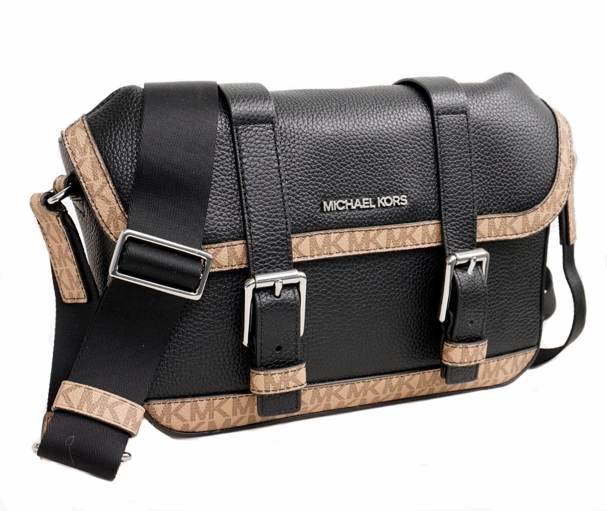 Michael Kors Bag Shoulder Bag Cooper Travel Flap Messenger Leather BlackCamel | eBay US