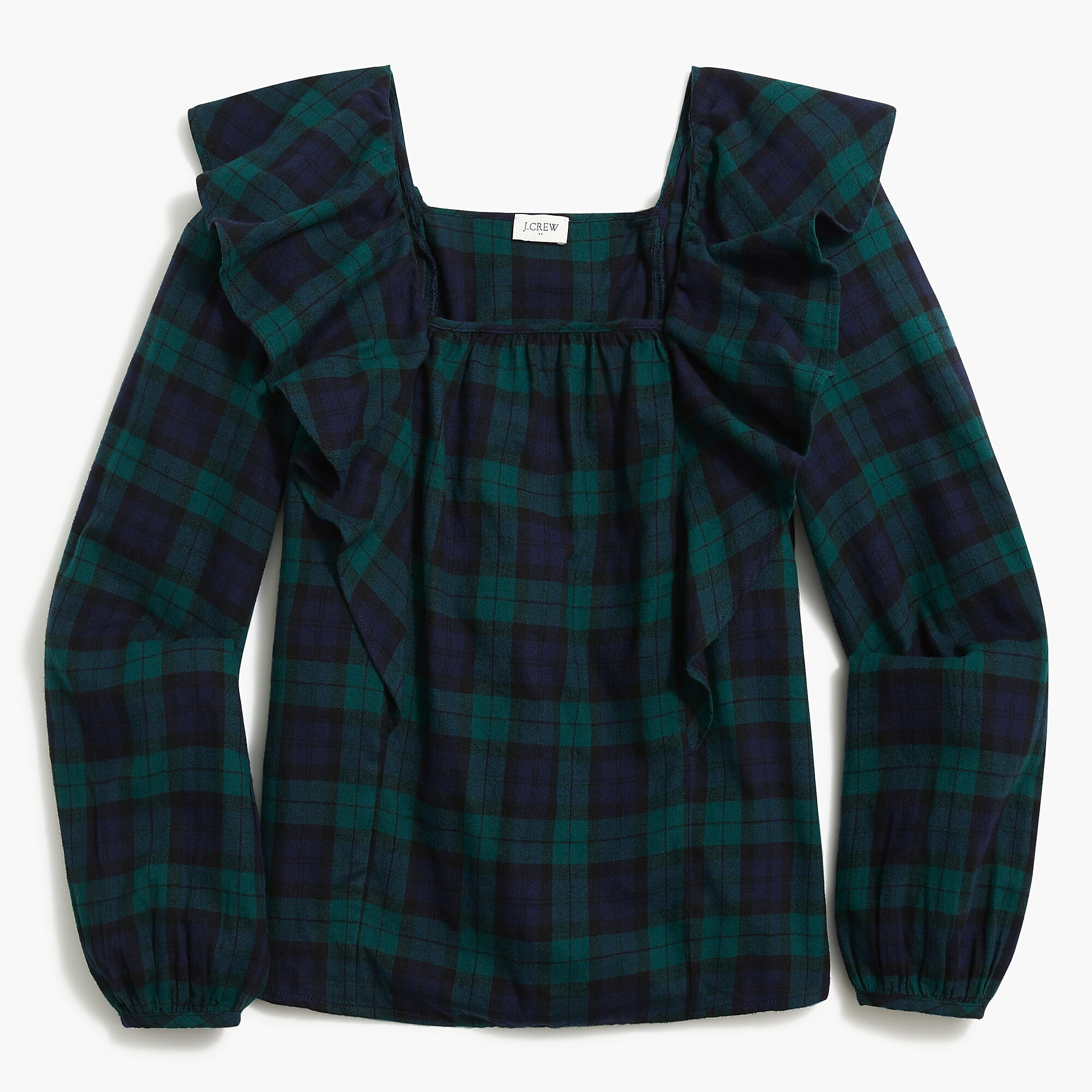 Flannel squareneck ruffle top | J.Crew Factory