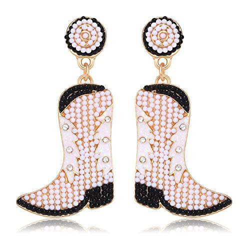 Cowboy Boot Earrings Beaded Western Cowgirl Earrings Rodeo Country Y2K Dangle Earrings Statement Nashville Bachelorette Party Jewelry Gifts (Black2) | Amazon (US)