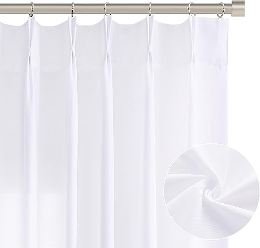 White Pinch Pleated Semi Sheer Curtains 108 Inches Long for Bedroom Living Room Modern Farmhouse ... | Amazon (US)