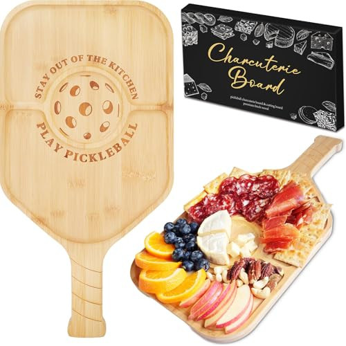 Pickleball Charcuterie Board, Funny Pickleball Gift for Men and Women, Pickleball Platter, Handcrafted Wood Tray with Paddle Shape and Built-in Handle | Amazon (US)