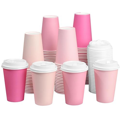 Purhapfre 80 Pcs 12 oz Pink Disposable Coffee Cups with Lids Hot Pink Light Pink Gradient Paper Cups for Hot and Cold Beverage Water Juice Coffee Tea Party Wedding Bride Shower Supplies … | Amazon (US)