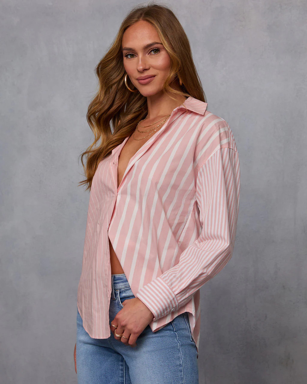 All Day Style Striped Poplin Collared Shirt | VICI