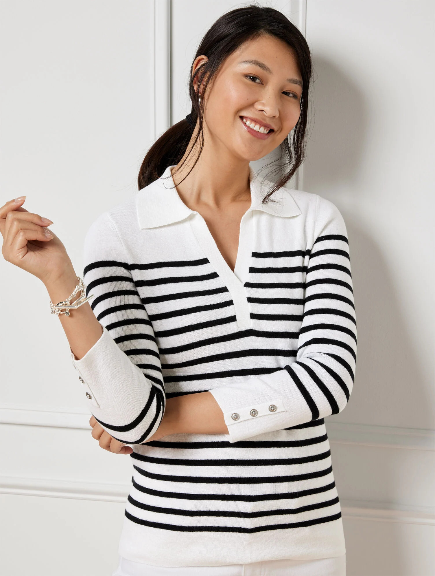 Johnny Collar Pullover - Stripe | Talbots