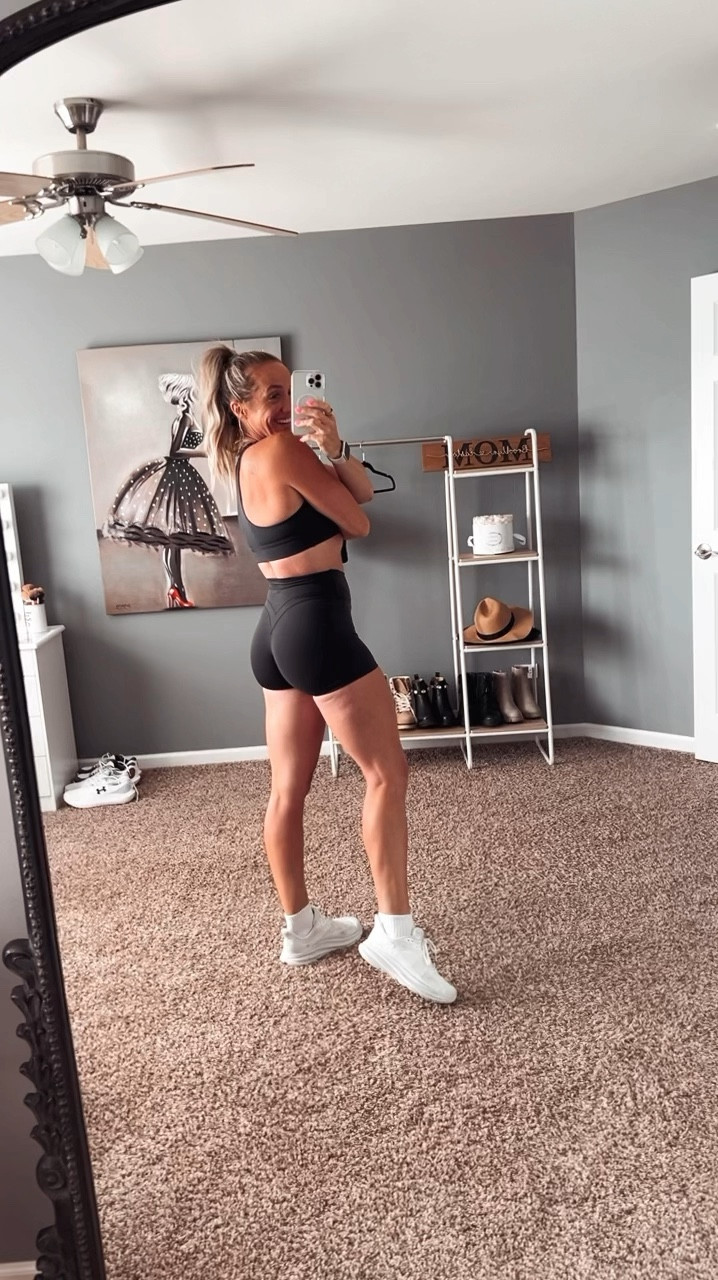 Workout set, gym fit from vitality! Matching workout set, matching gym set, workout shorts, workout bra, biker shorts, white gym shoes, white sneakers, hokas, crew socks

#LTKActive #LTKFitness #LTKSeasonal