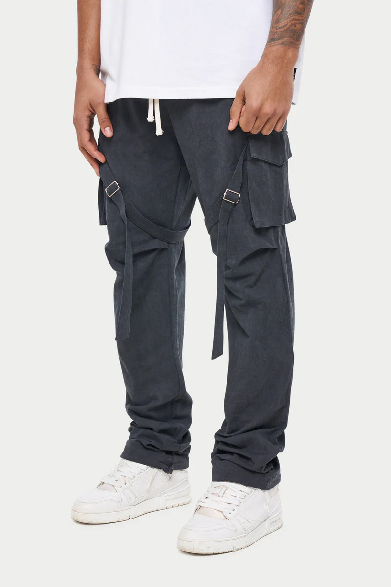 WASHED STRAP DETAIL CARGOS - GREY | The Couture Club