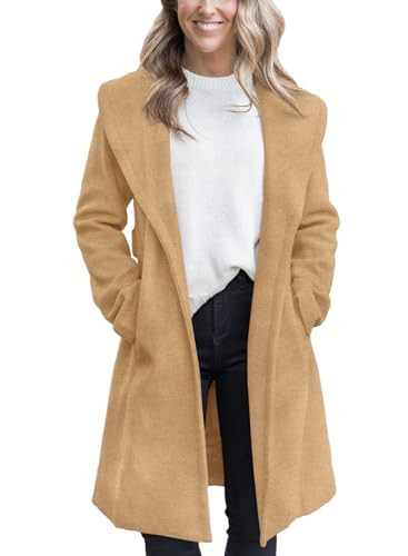 Fazortev Women's Winter Pea Coat Big Lapel Open Front Long Jackets Belted With Pockets | Amazon (US)