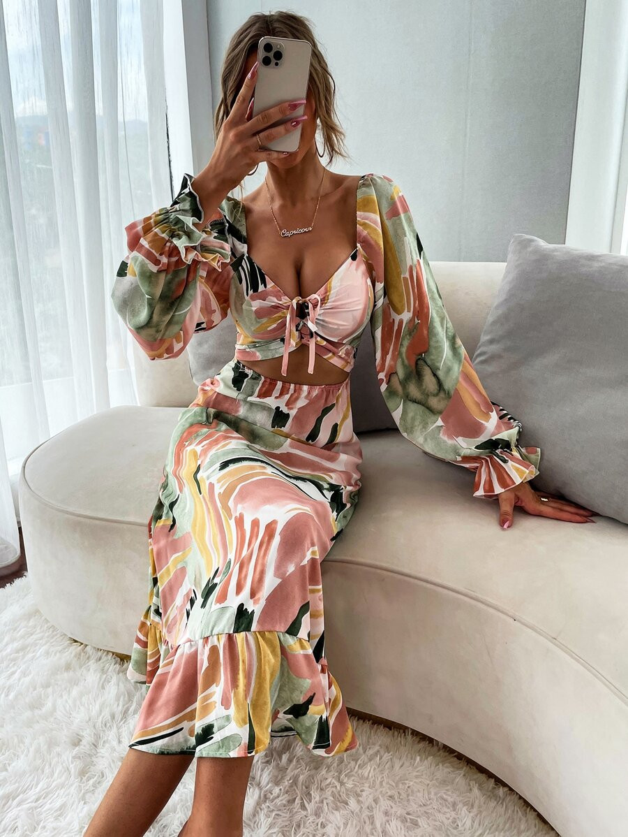 Graphic Cut Out Knot A-line Dress | SHEIN