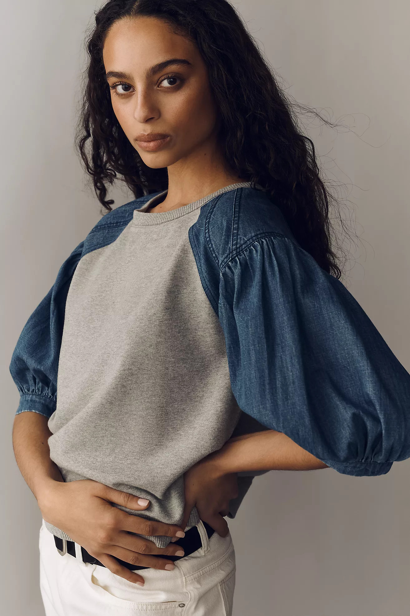 Pilcro Cotton Reworked Puff-Sleeve Sweatshirt | Anthropologie (US)