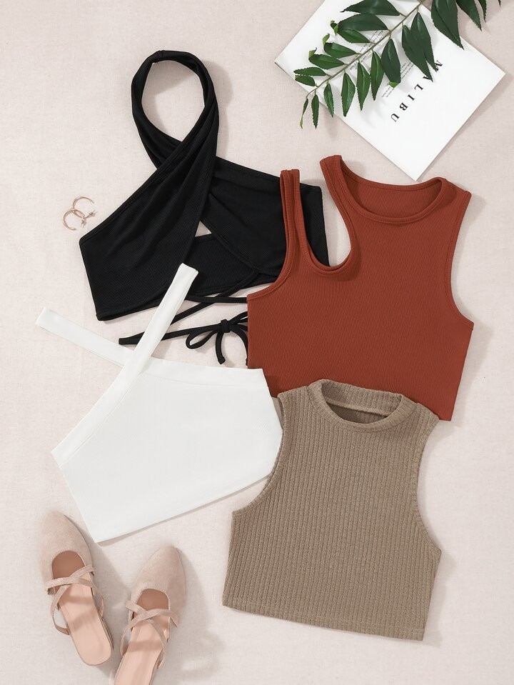 4pcs Rib-knit Top | SHEIN