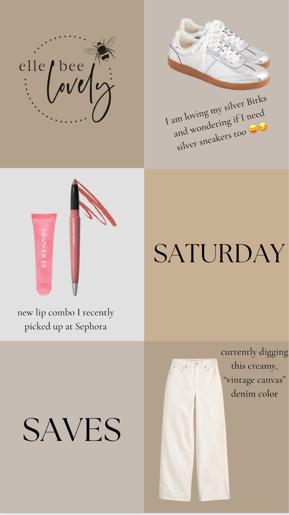 Saturday Saves - this week it’s all about silver sneakers, cream jeans and a killer neutral lip combo.
.
.
.
. 
Sephora, lip crayon, lip gloss, jeans, denim, spring denim, cream denim, lip combo, Madewell jeans

#LTKxMadewell #LTKshoecrush #LTKbeauty