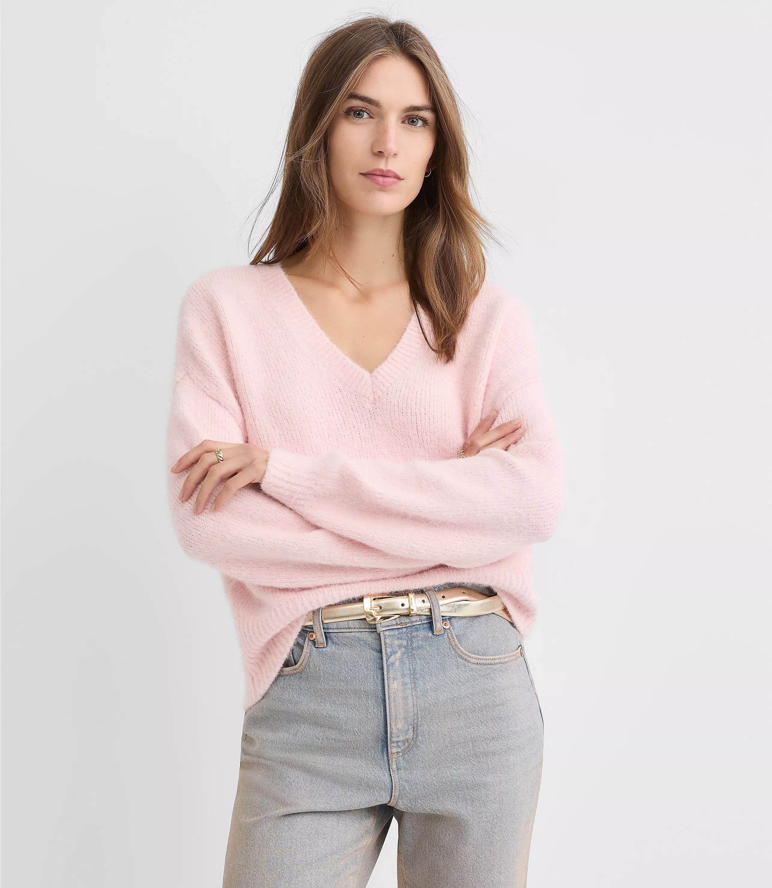 Ribtrim Relaxed V-Neck Sweater | LOFT